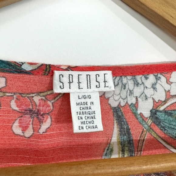 Spense Women’s Size Large Orange Floral Print Asymmetrical Hem Casual Blouse Top - Picture 3 of 5